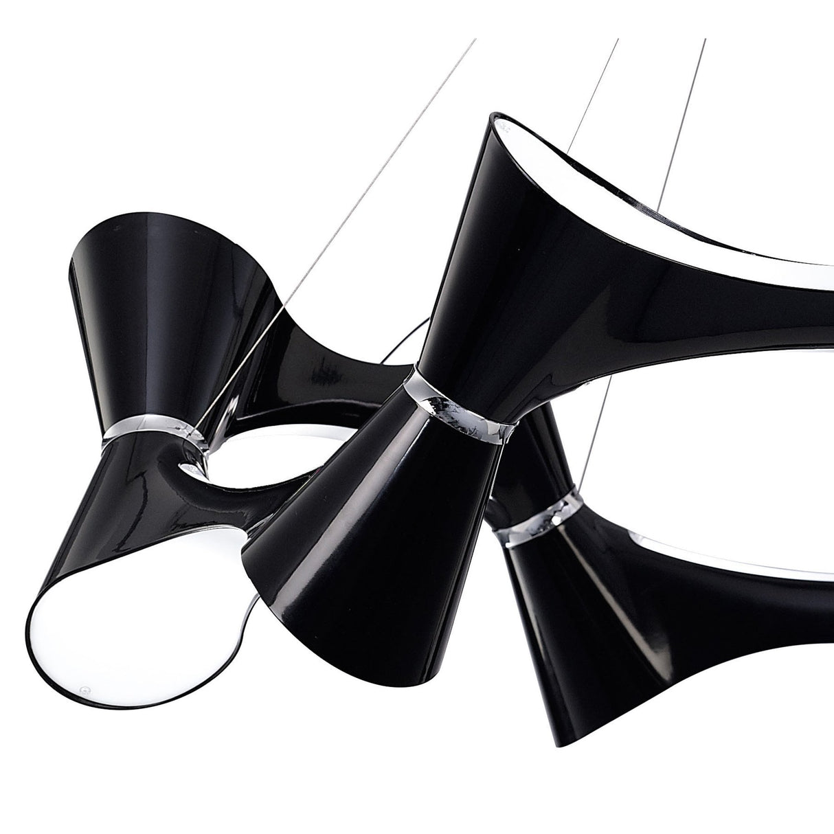 Elegant Ora Pendant Chandelier: 12 Twisted Lights in Gloss Black and Polished Chrome