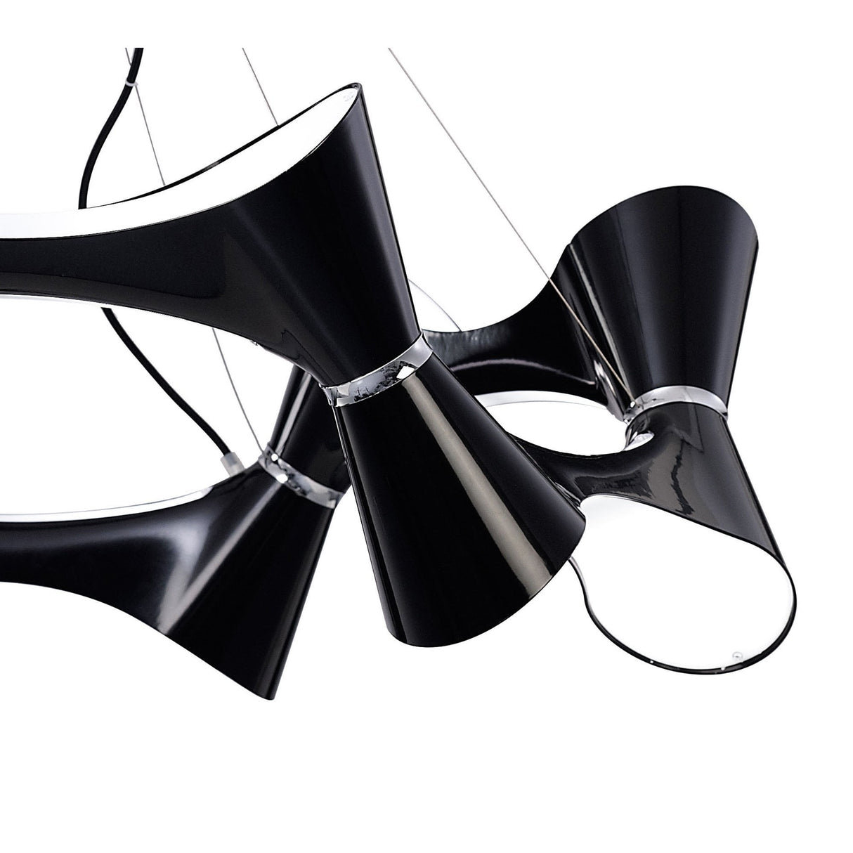 Elegant Ora Pendant Chandelier: 12 Twisted Lights in Gloss Black and Polished Chrome