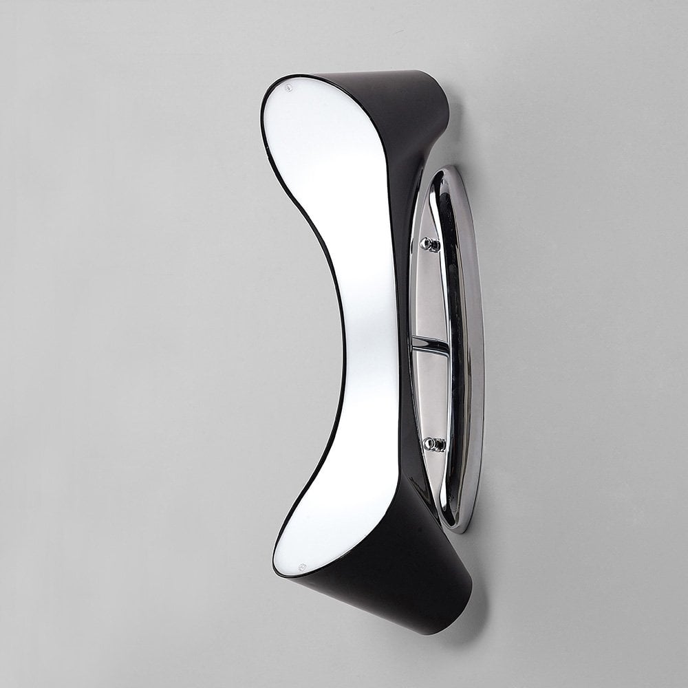 Ora Wall Lamp - Dual Light E27, Gloss Black with White Acrylic and Polished Chrome Finish