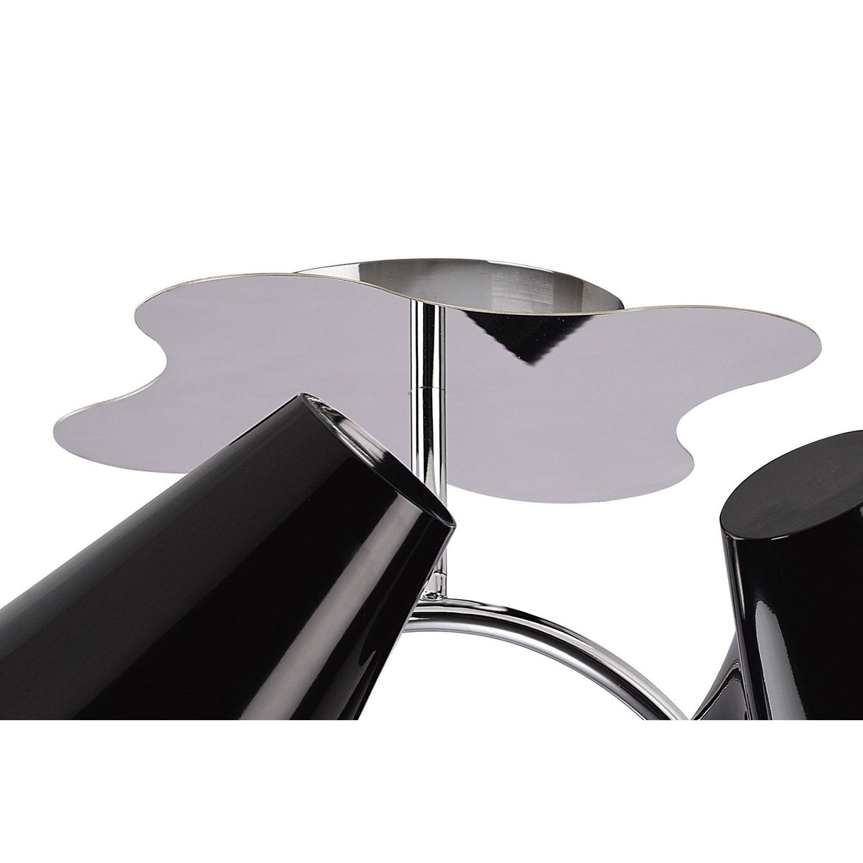 Elegant Ora Ceiling Light Fixture, Dual Arm, 4-Light E27, Black Finish with White Acrylic and Polished Chrome Detailing