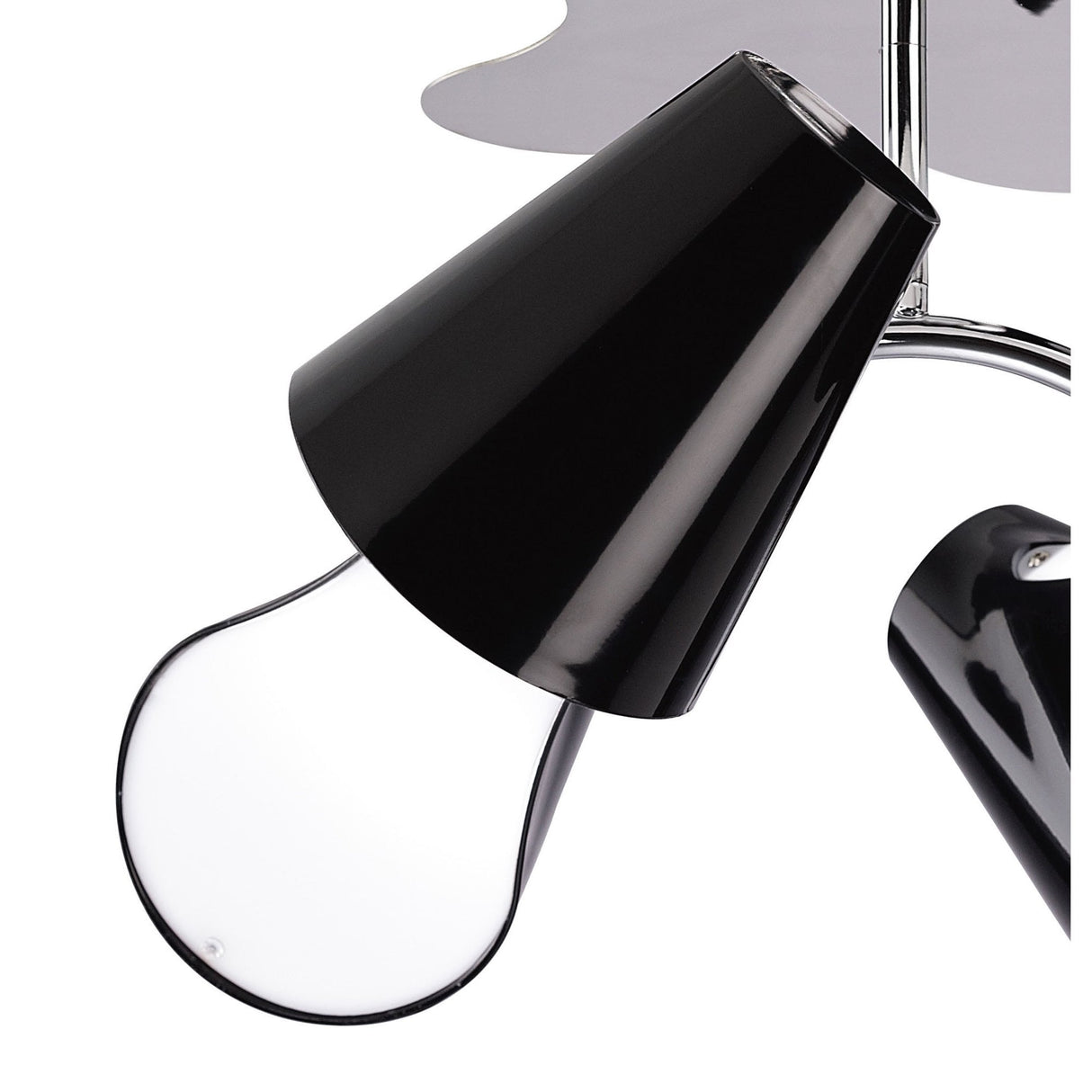 Elegant Ora Ceiling Light Fixture, Dual Arm, 4-Light E27, Black Finish with White Acrylic and Polished Chrome Detailing