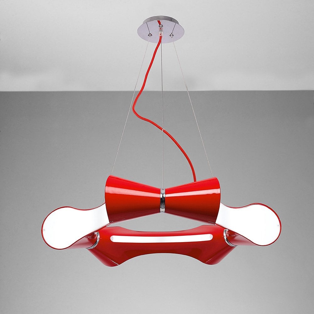 Ora Pendant Light: Glossy Red & White Acrylic Elegance with Polished Chrome Finish