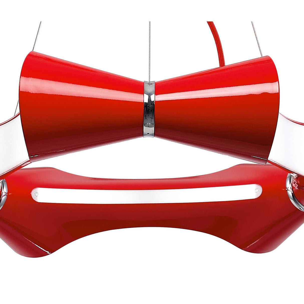 Ora Pendant Light: Glossy Red & White Acrylic Elegance with Polished Chrome Finish