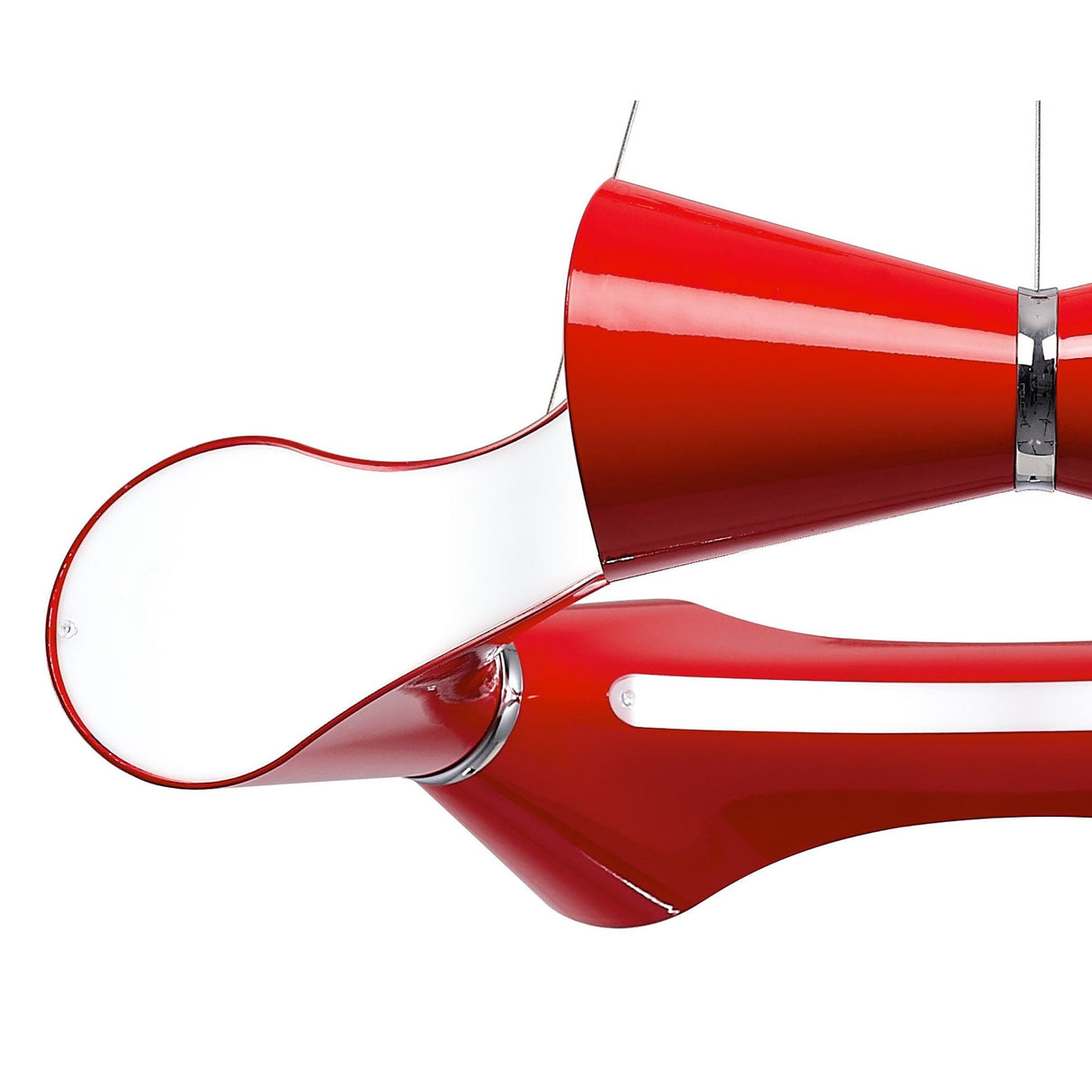 Ora Pendant Light: Glossy Red & White Acrylic Elegance with Polished Chrome Finish