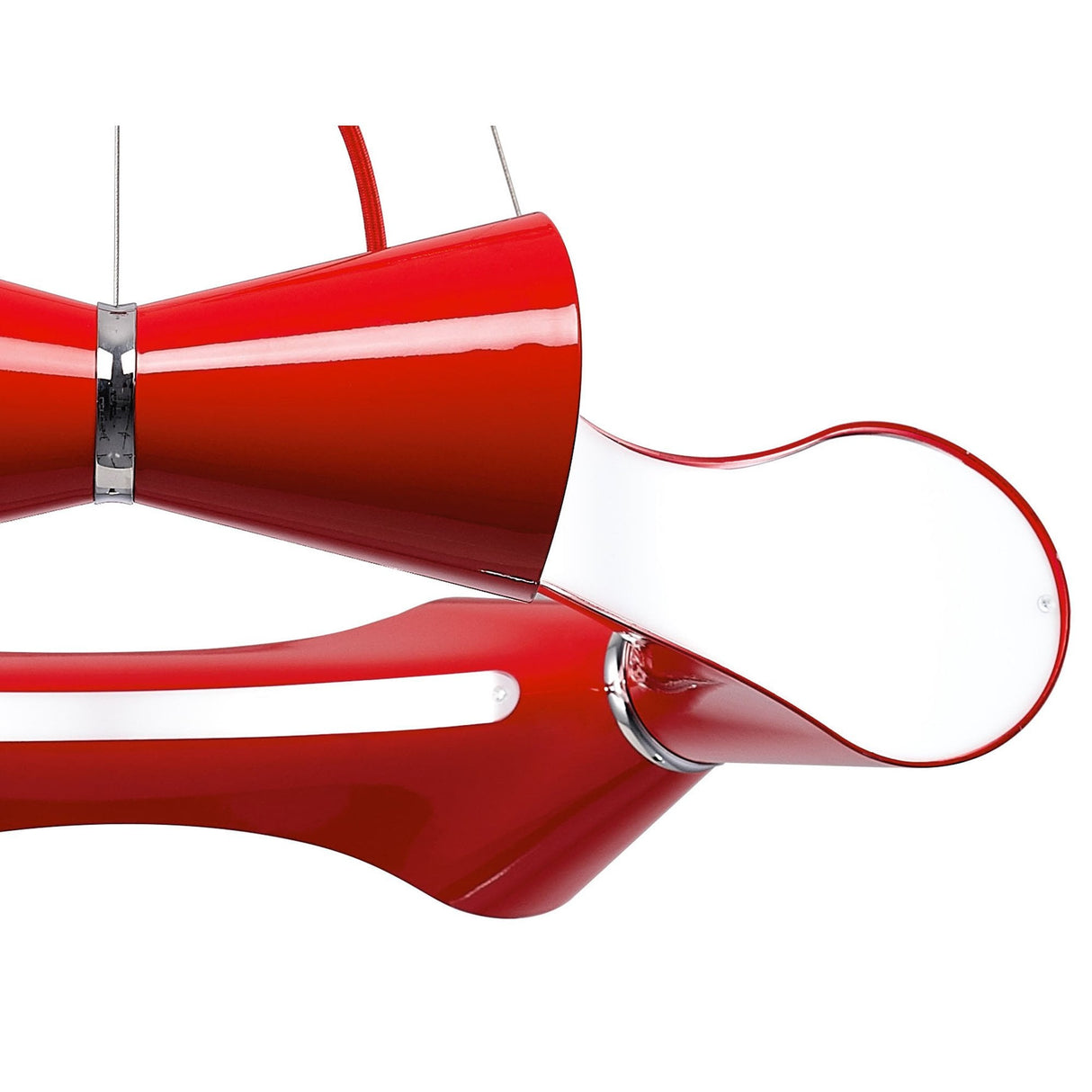 Ora Pendant Light: Glossy Red & White Acrylic Elegance with Polished Chrome Finish
