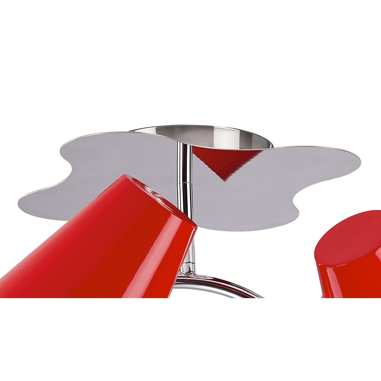 Ora Dual Arm Ceiling Fixture, Gloss Red with White Acrylic and Chrome Accents
