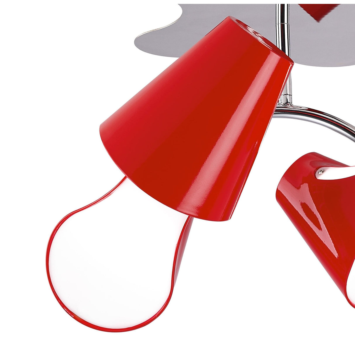 Ora Dual Arm Ceiling Fixture, Gloss Red with White Acrylic and Chrome Accents