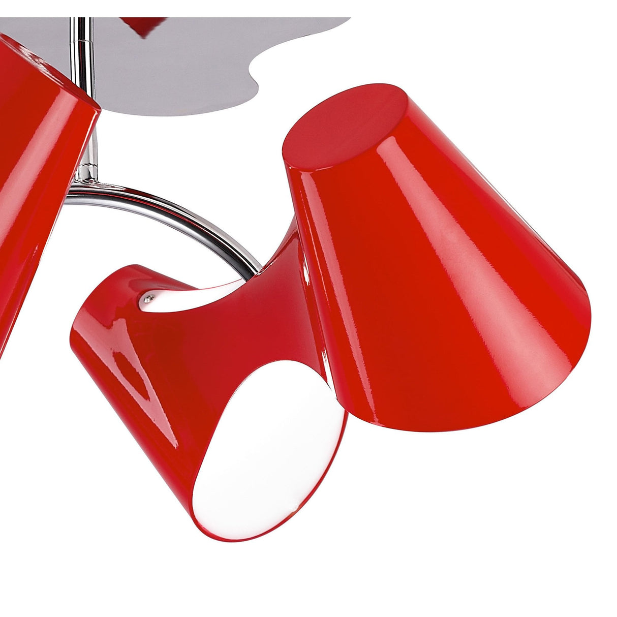 Ora Dual Arm Ceiling Fixture, Gloss Red with White Acrylic and Chrome Accents