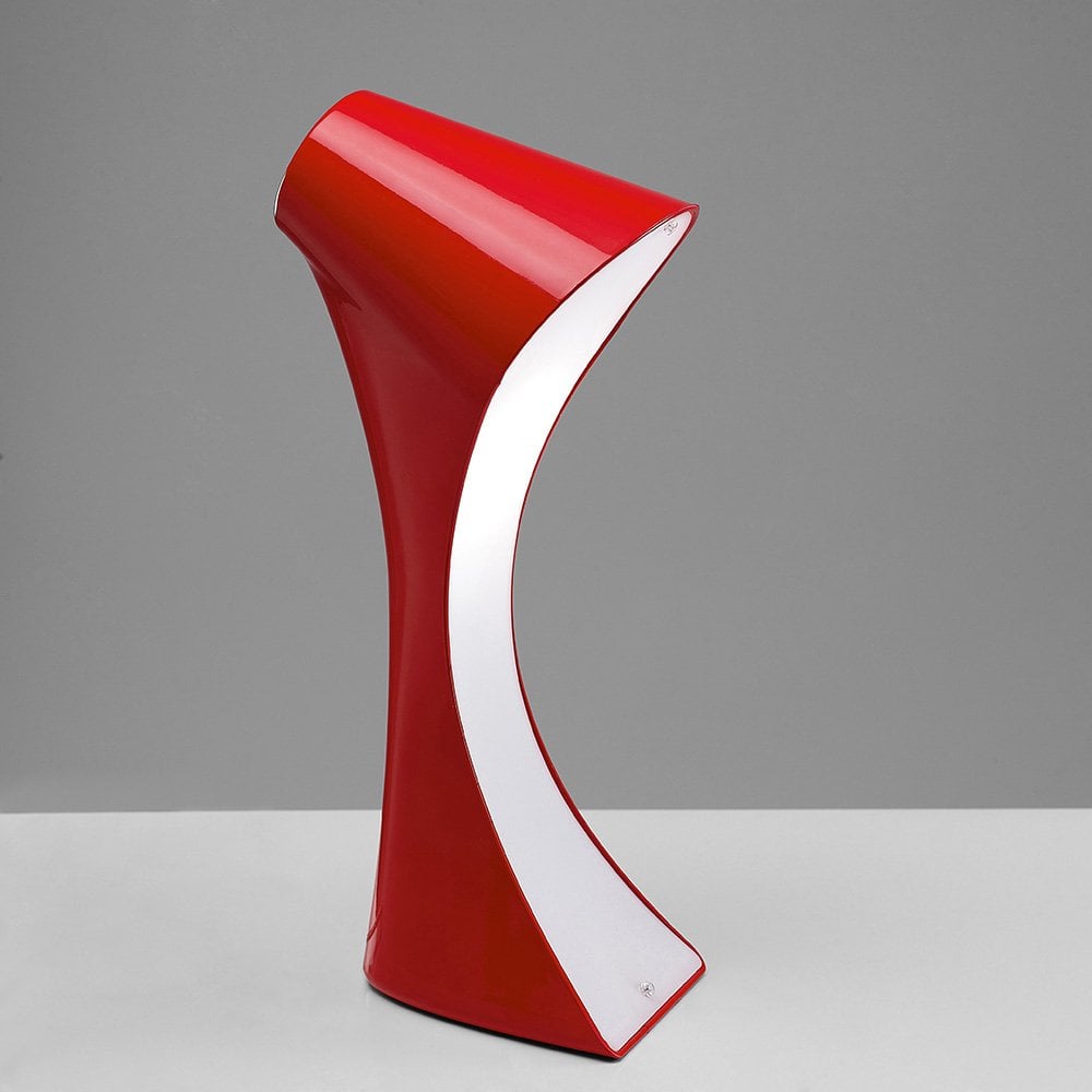 Ora Designer Table Lamp in Red, White, and Chrome Finish with LED Bulb