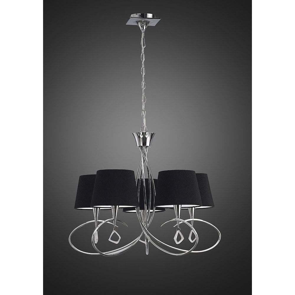 Mara Pendant Light, Polished Chrome with Black Pleated Shades