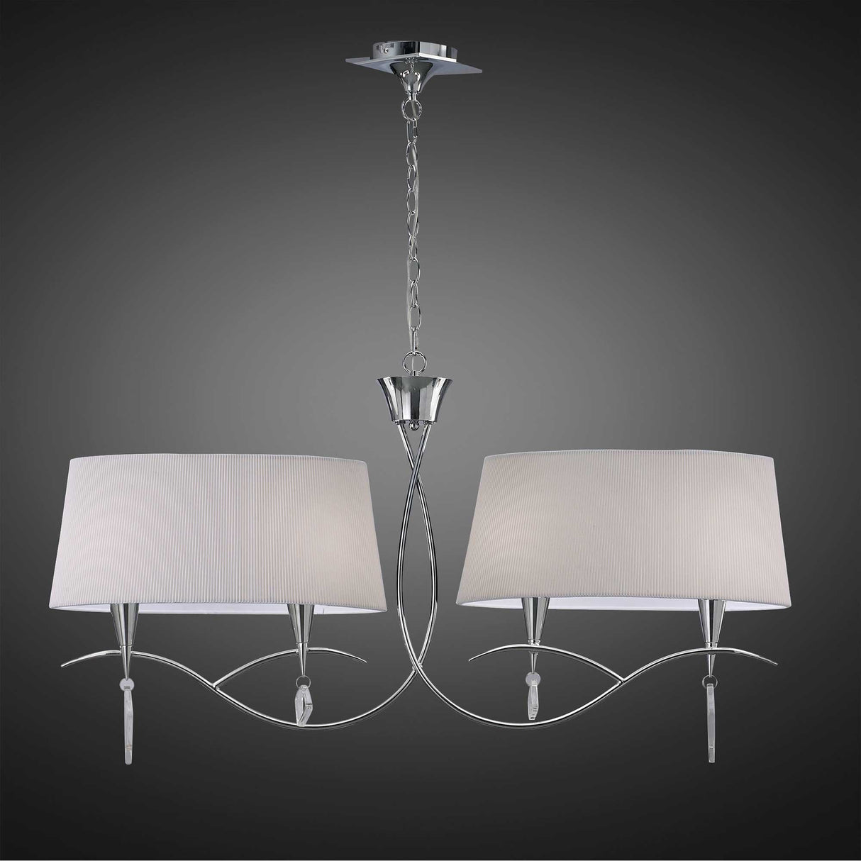 Mara Dual-Arm Quad Light Pendant, Polished Chrome with Ivory White Shades