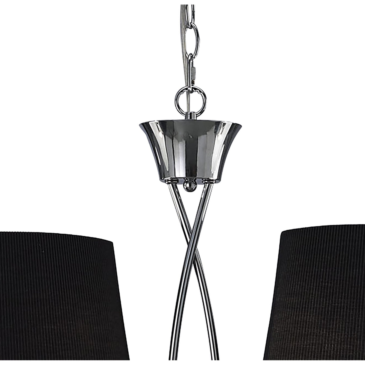 Mara Dual Arm Pendant with Black Pleated Shades, Polished Chrome Finish