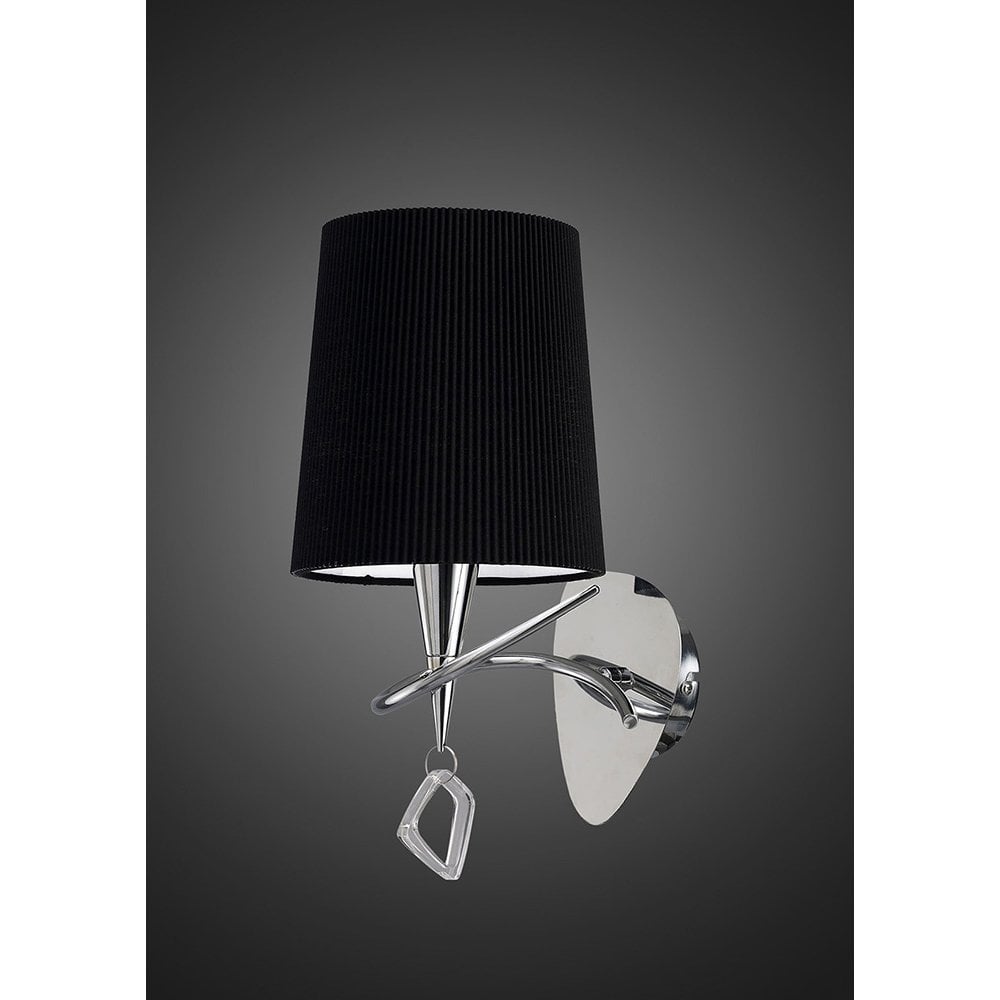 Mara Polished Chrome Wall Lamp with Black Pleated Shade, E14 Light Socket