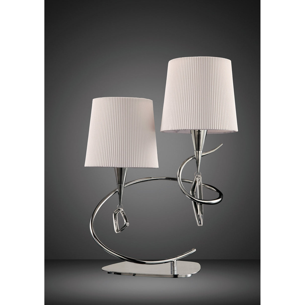 Mara Dual-Light Table Lamp in Polished Chrome with Ivory Shades
