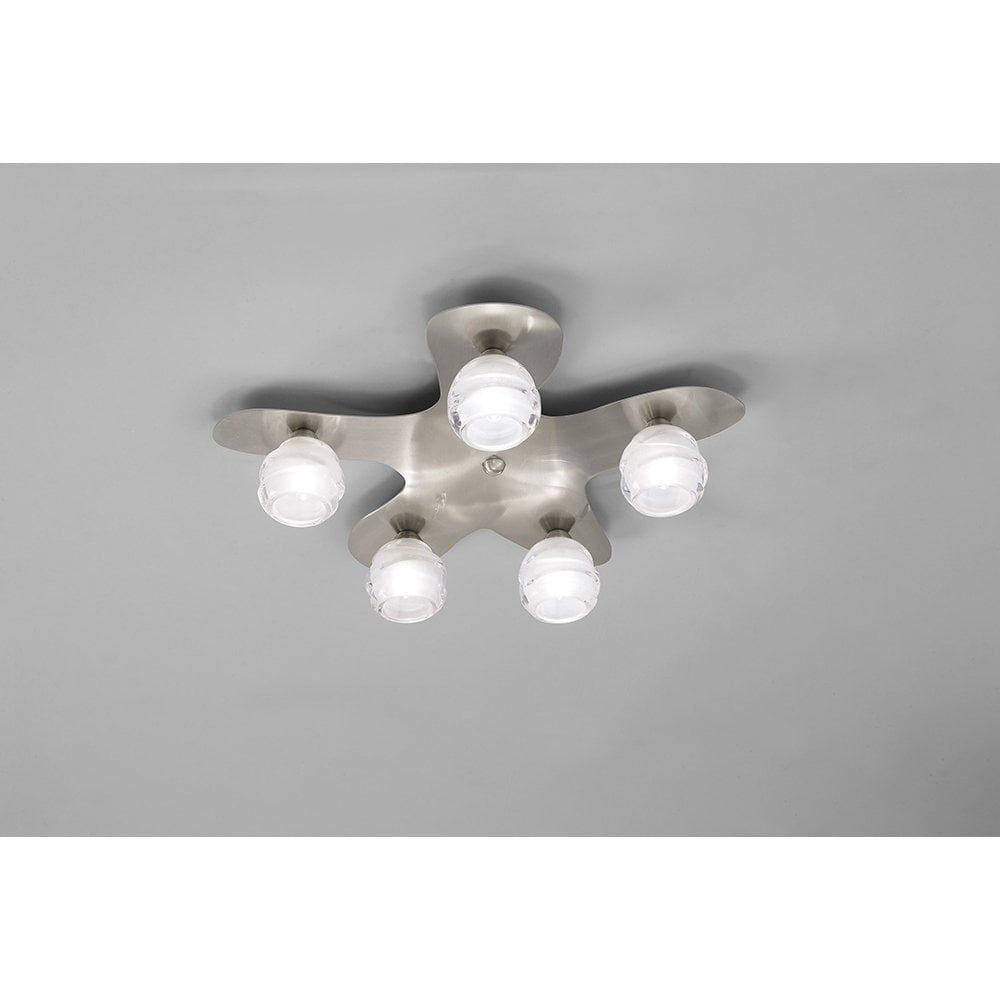 Satin Nickel Loop Ceiling Light with 5 G9 ECO Bulbs