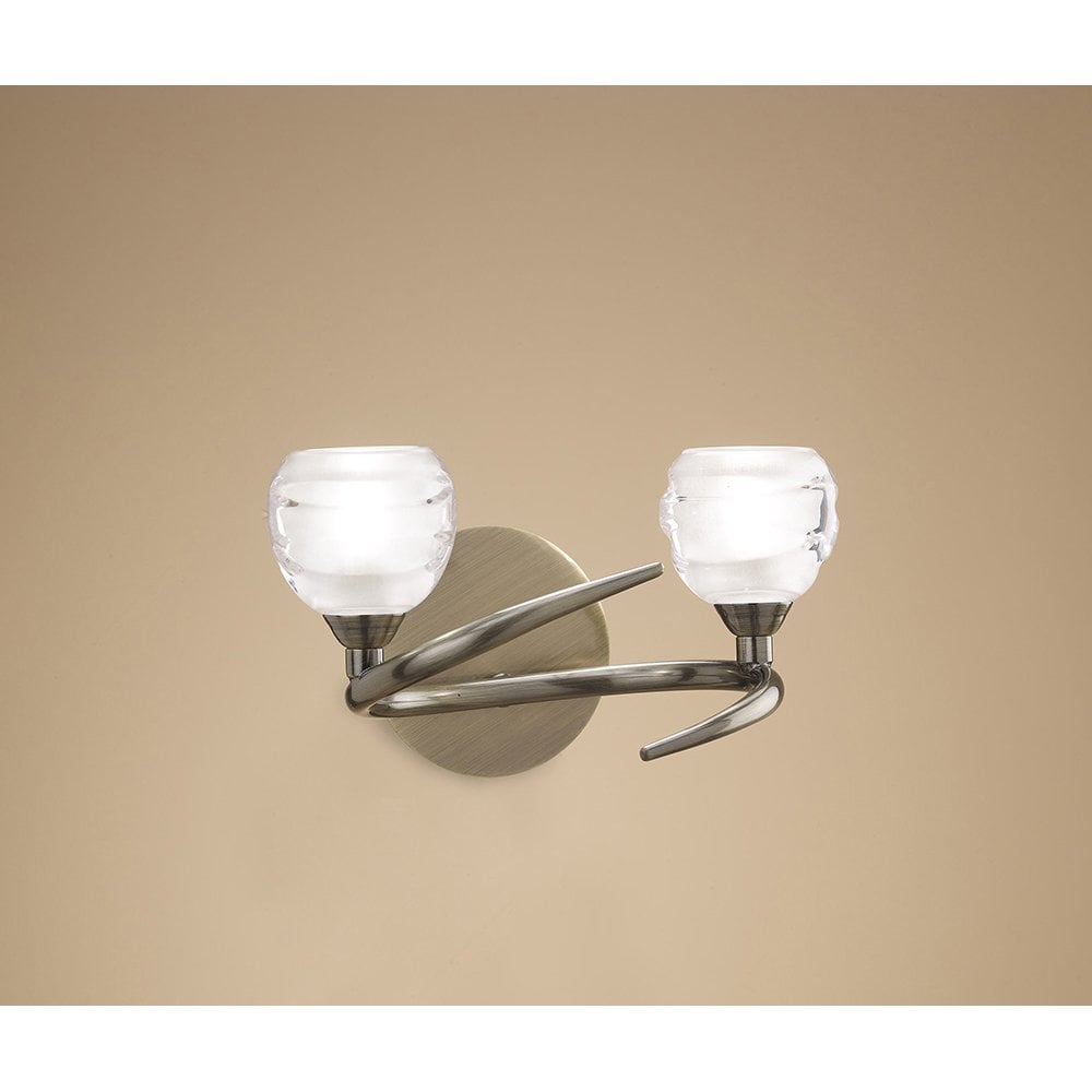 Antique Brass Dual Light Loop Wall Lamp with Sculpted Glass Spheres