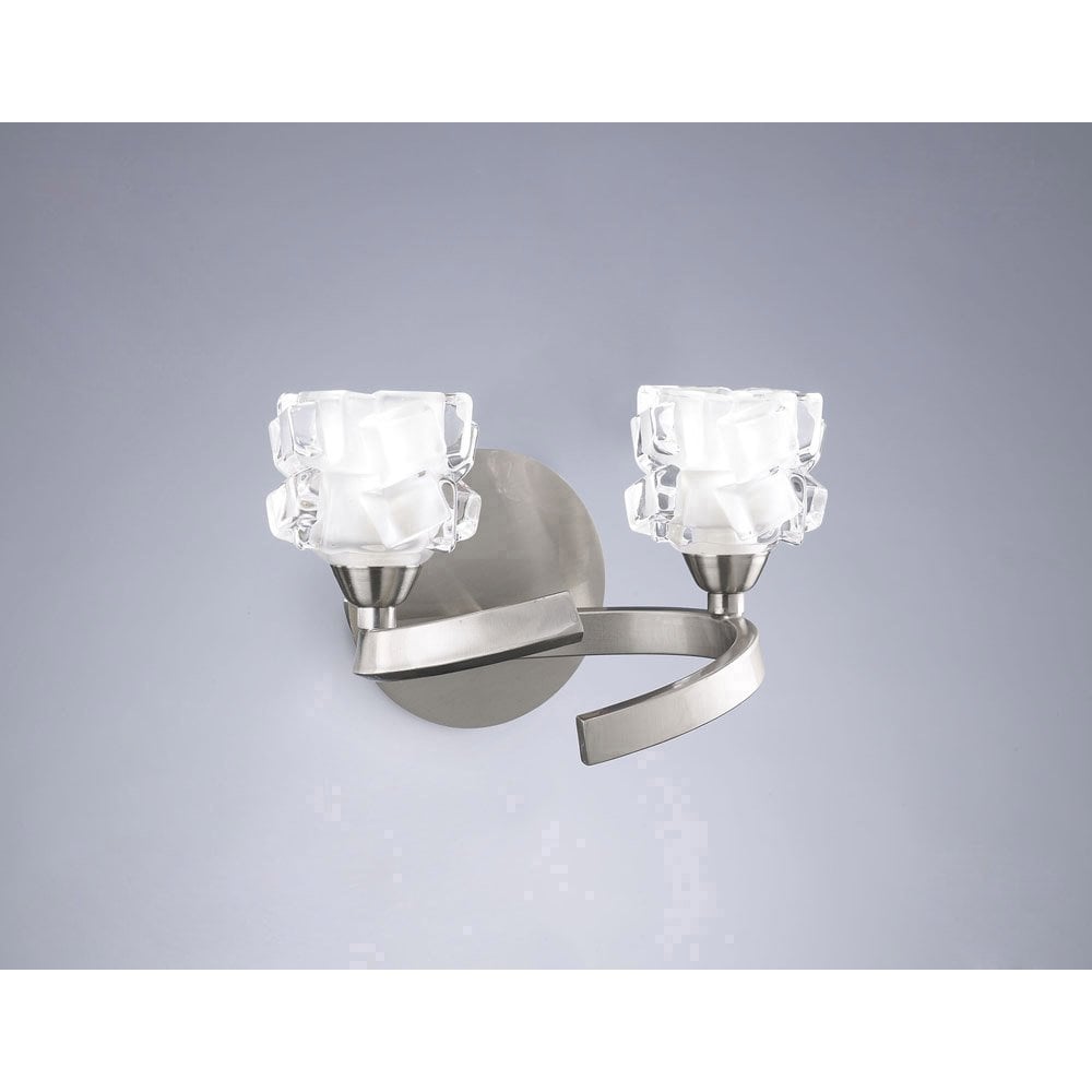 Frosted Crystal Dual Light Wall Sconce in Satin Nickel Finish