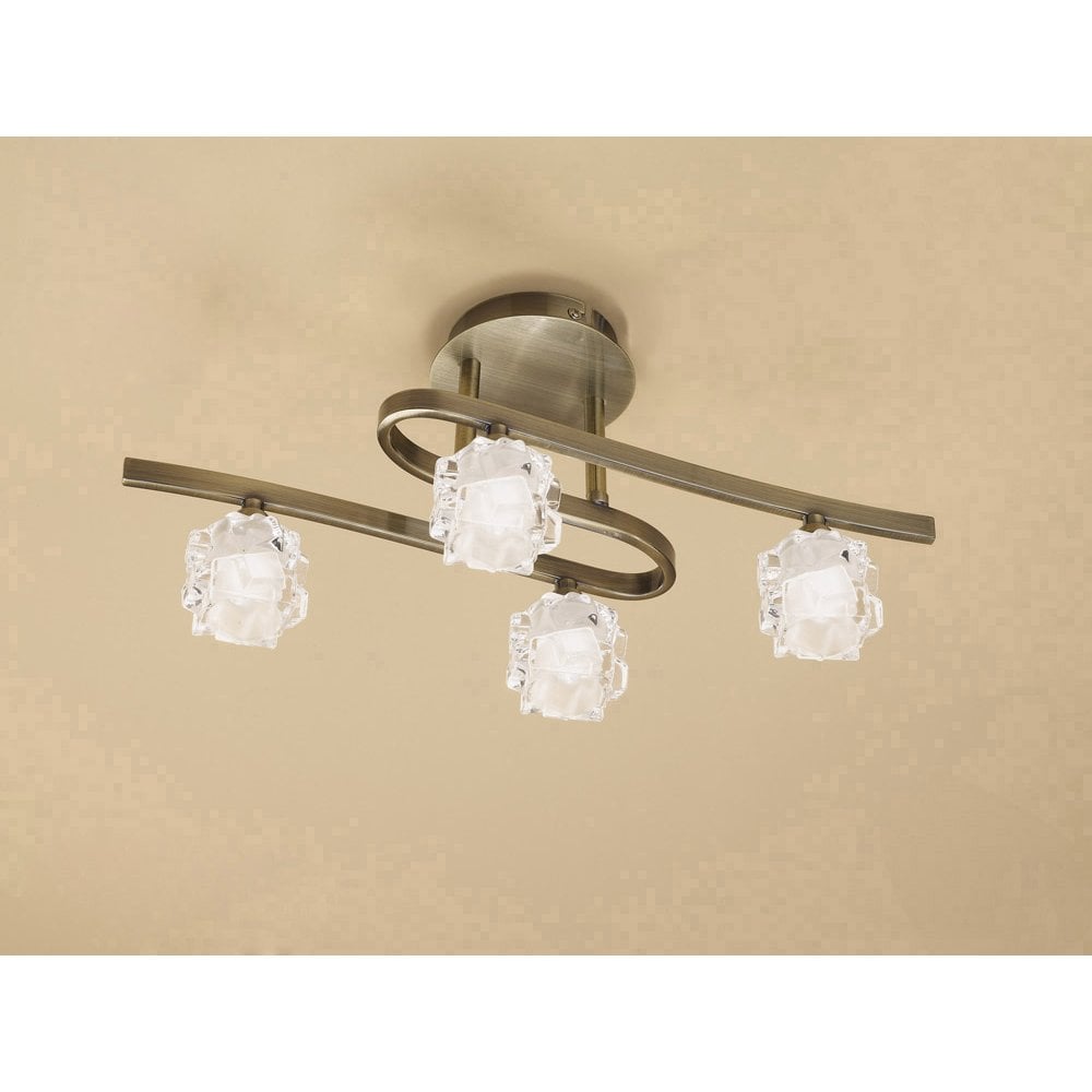 Antique Brass Ice Ceiling Light with Frosted Glass Shades - 4 Light G9 ECO