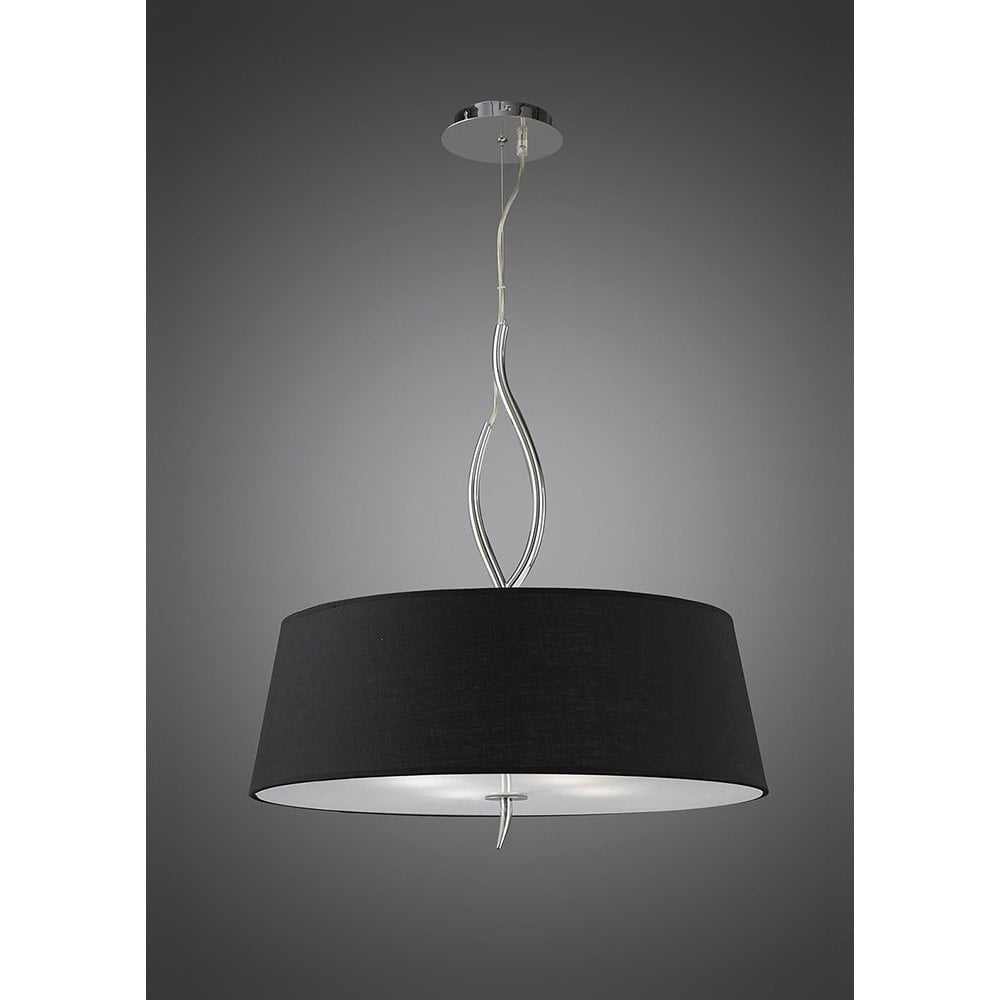 Ninette 4-Light Elegant Pendant in Polished Chrome with Black Fabric Wave Shades