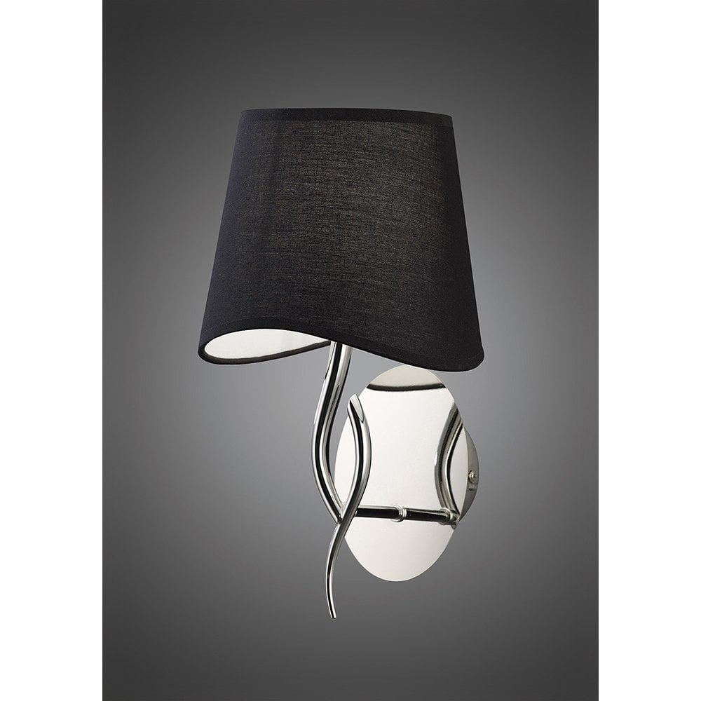 Ninette Polished Chrome Wall Lamp with Black Wave Shade and Rocker Switch