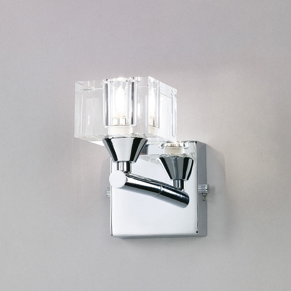 Cuadrax Polished Chrome Wall Lamp with Clear Optical Glass Shade