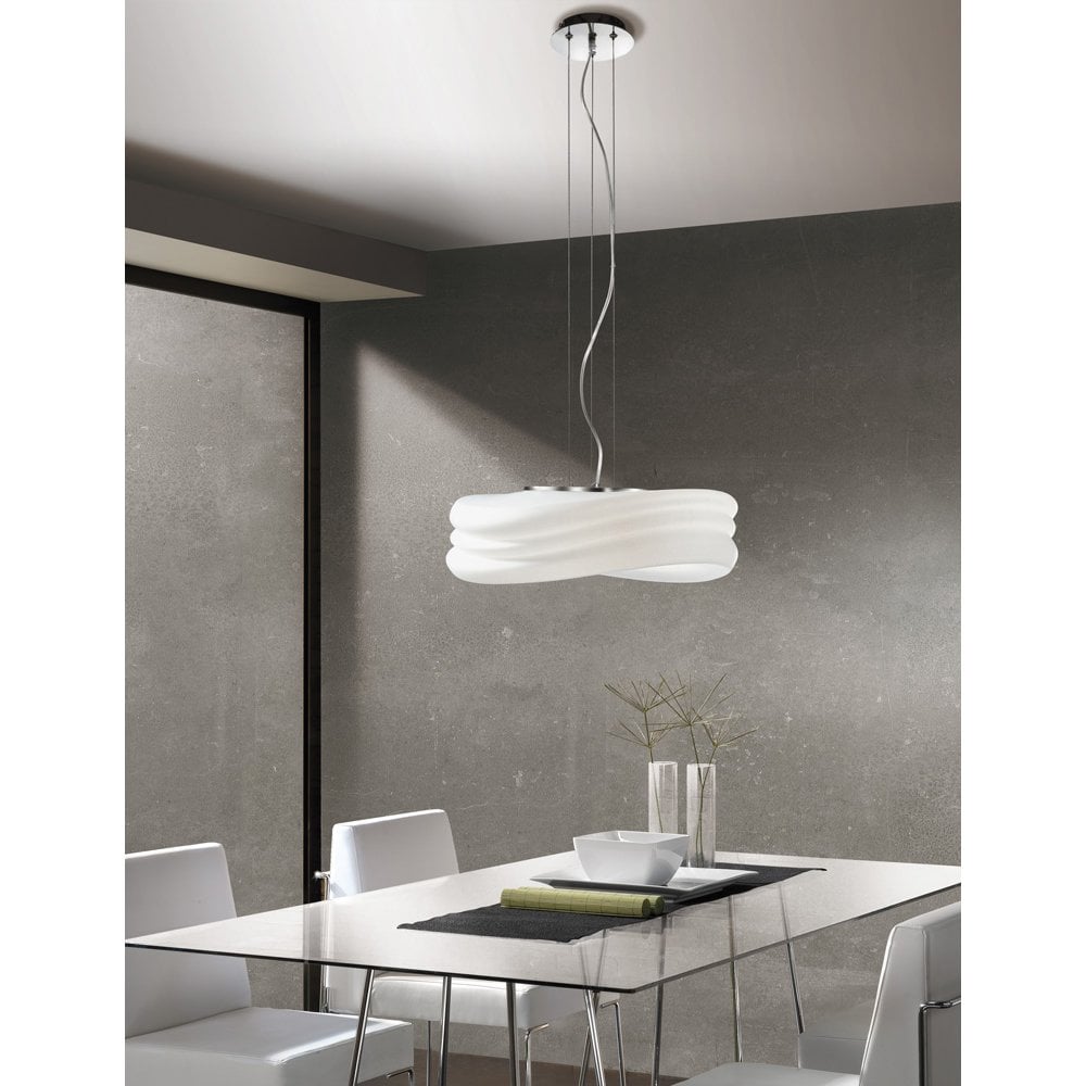 Oceanic Elegance Pendant Light - 3 E27 Bulbs, Frosted Glass & Polished Chrome