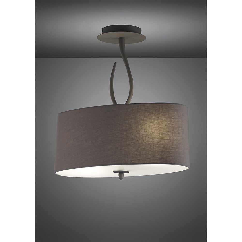 Lua Ash Grey Dual Light Semi-Flush Ceiling Fixture with Fabric Shade