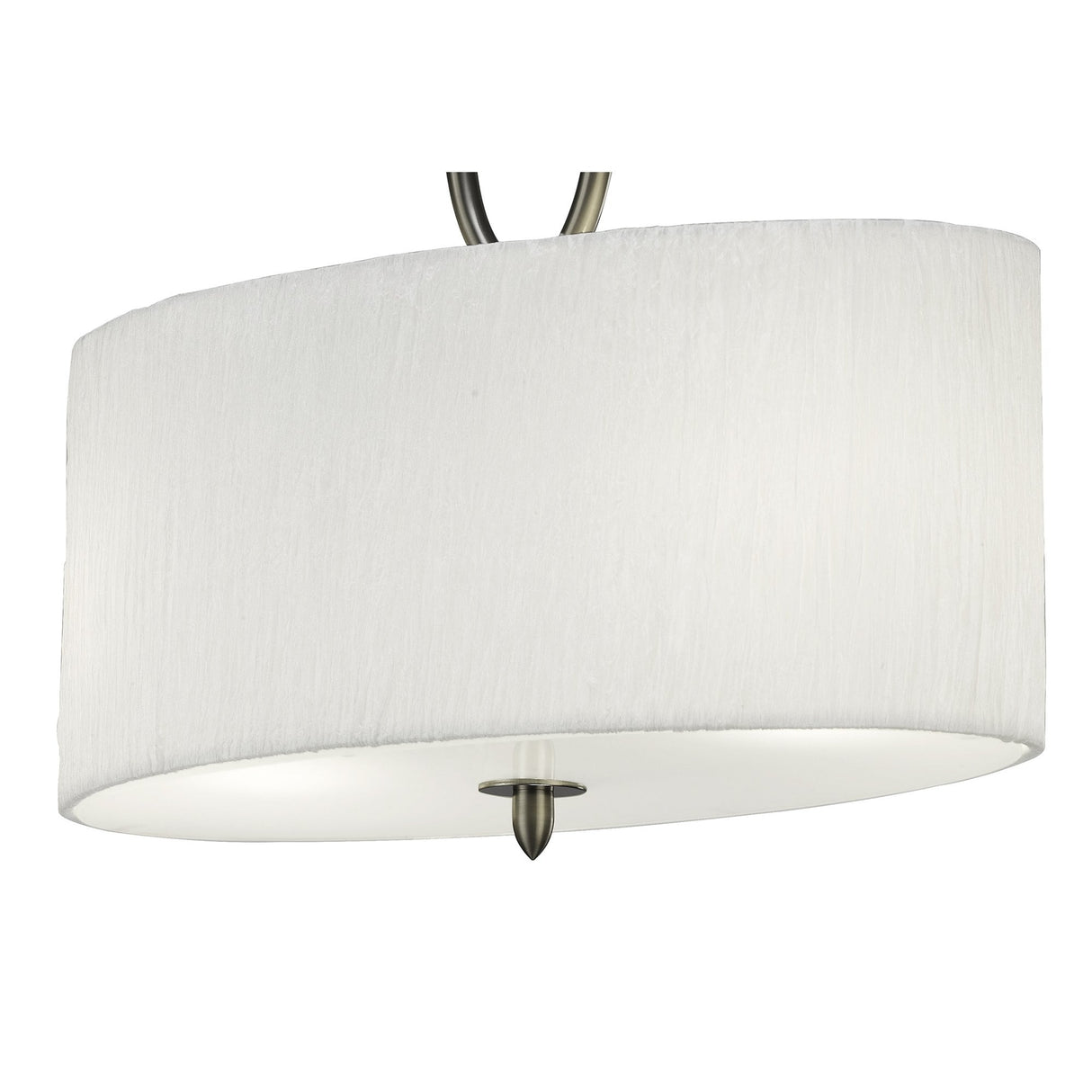Lua Satin Nickel Semi Flush Ceiling Light with White Fabric Shade, 2-Light E27