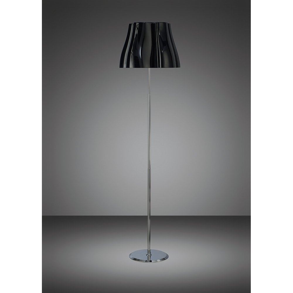 Elegant Trio Light Floor Lamp in Gloss Black and Polished Chrome
