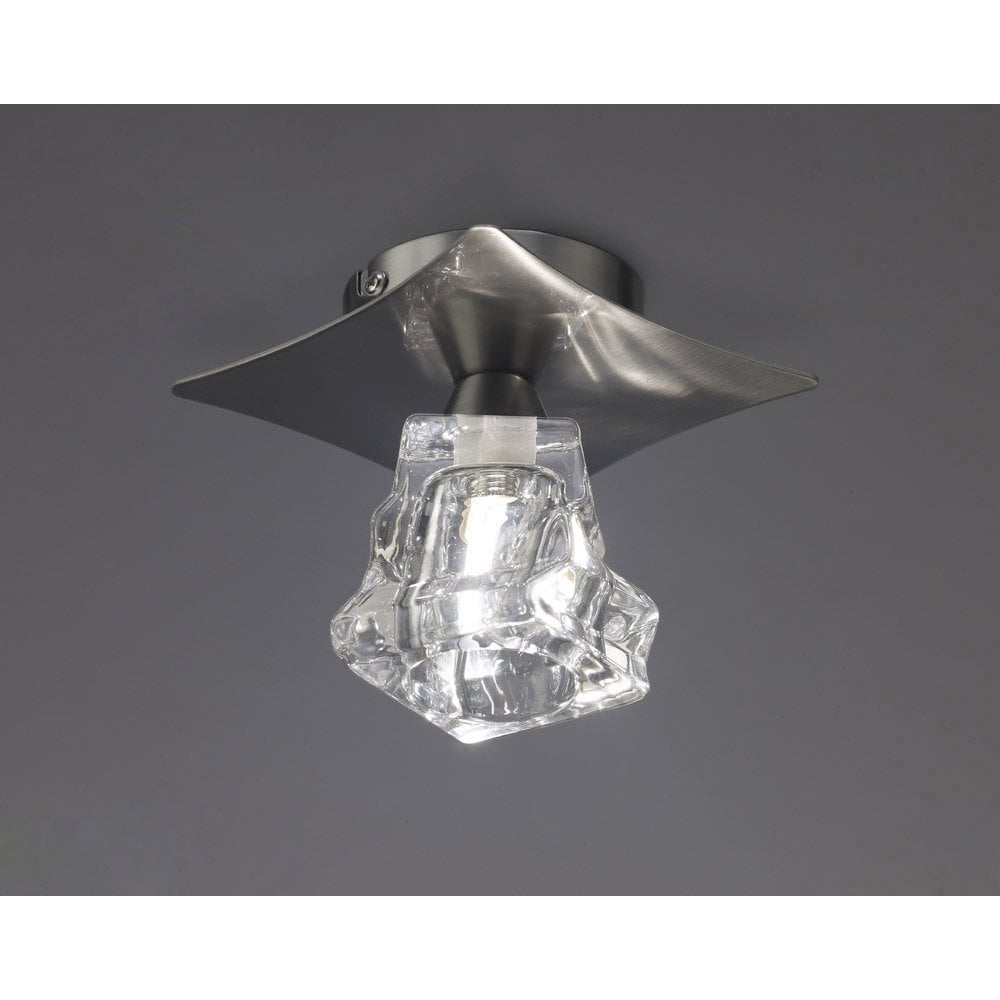 Iku Ceiling Light with Clear Glass Shade, Satin Nickel Finish