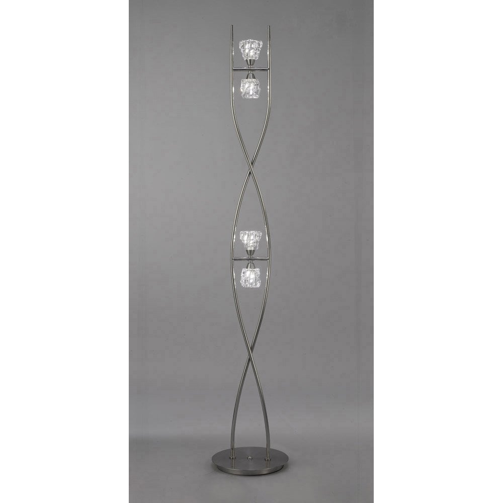 Iku 4-Light G9 Satin Nickel Floor Lamp with Clear Ice-Glacier Glass Shades