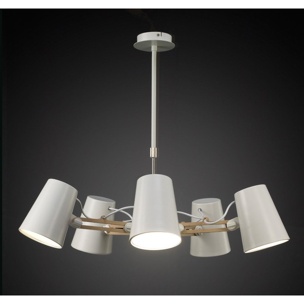 Title: Looker 5-Light Pendant, Matt White/Beech Finish, by Santiago Sevillano Sebastia