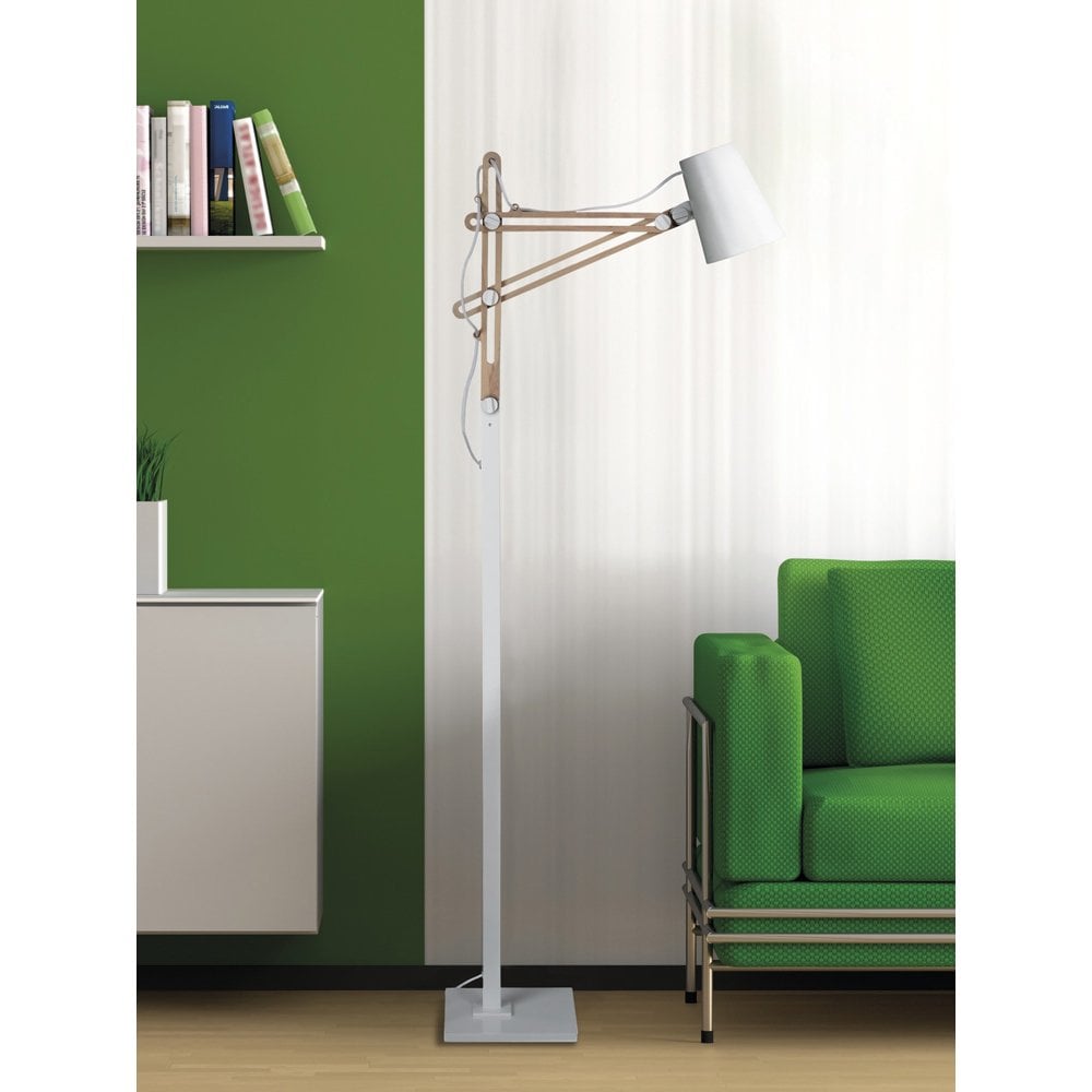 Elegant Matt White Beech Looker Floor Lamp with Adjustable Joints