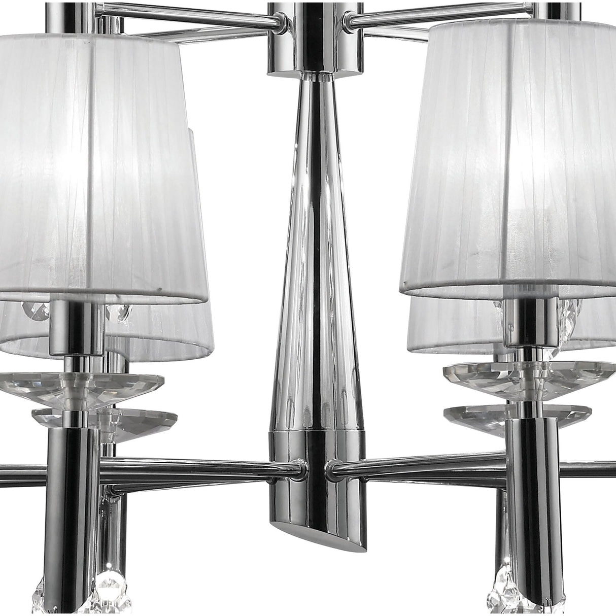 Luxe Illumination: Dual-Tier Crystal Chandelier in Polished Chrome and White Shades