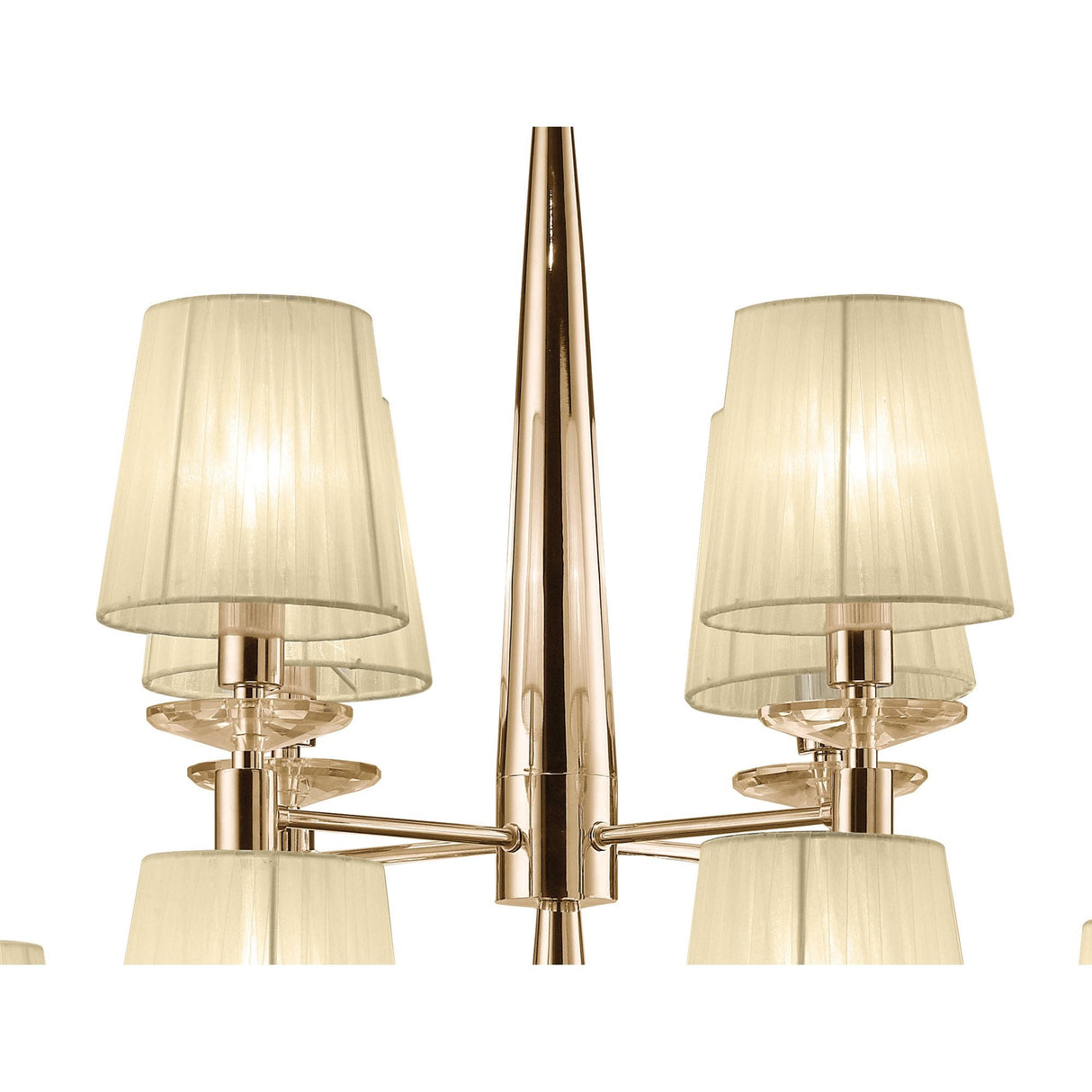 Tiffany Pendant 2-Tier Chandelier 12+12 Light, French Gold with Cream Shades & Clear Crystal Elegance