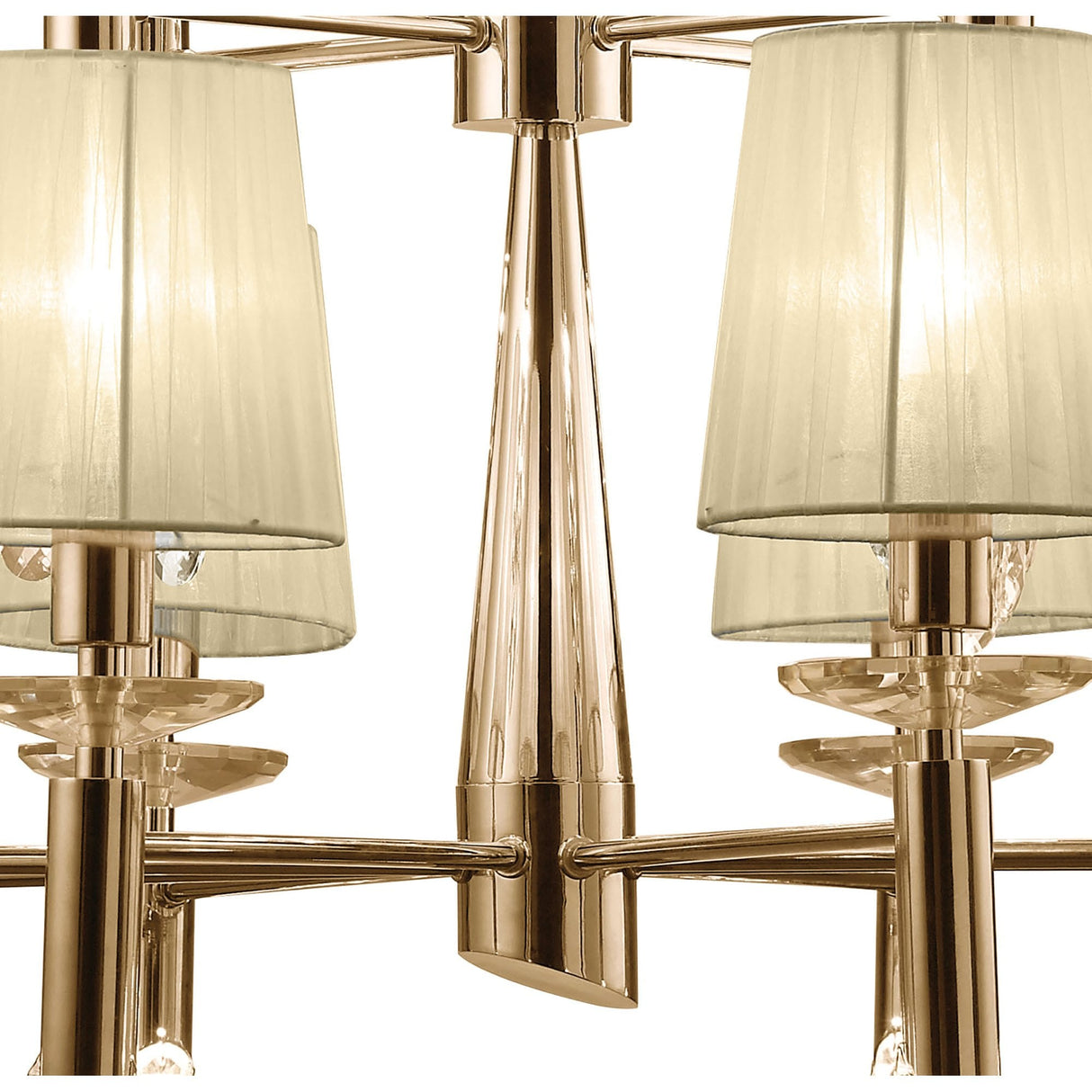 Tiffany Pendant 2-Tier Chandelier 12+12 Light, French Gold with Cream Shades & Clear Crystal Elegance