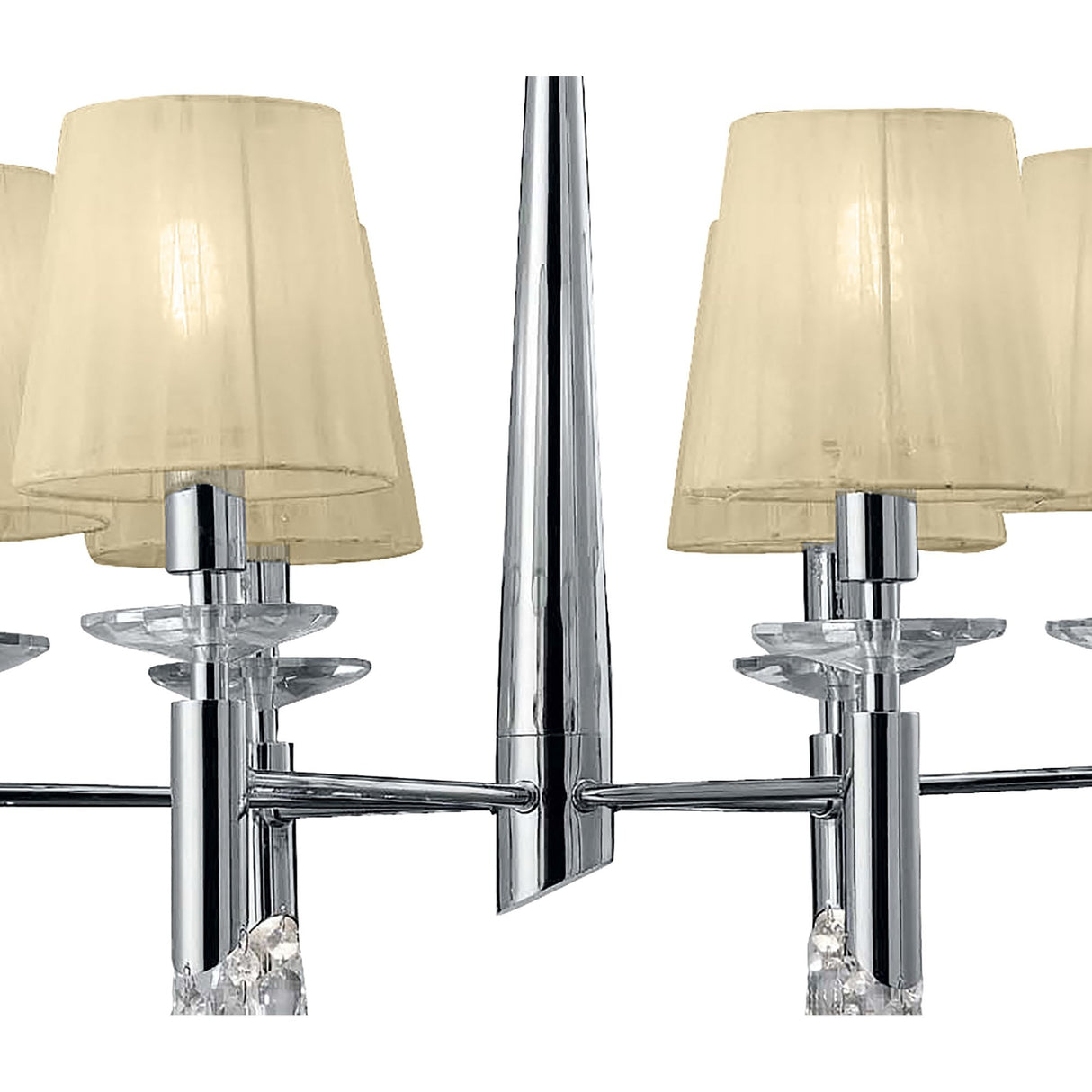 Elegance Illuminated: Tiffany 6+6 Light Crystal Pendant in Polished Chrome with Cream Shades