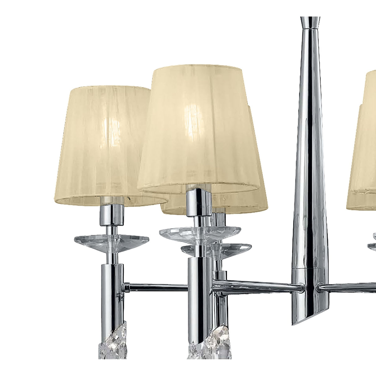 Elegance Illuminated: Tiffany 6+6 Light Crystal Pendant in Polished Chrome with Cream Shades