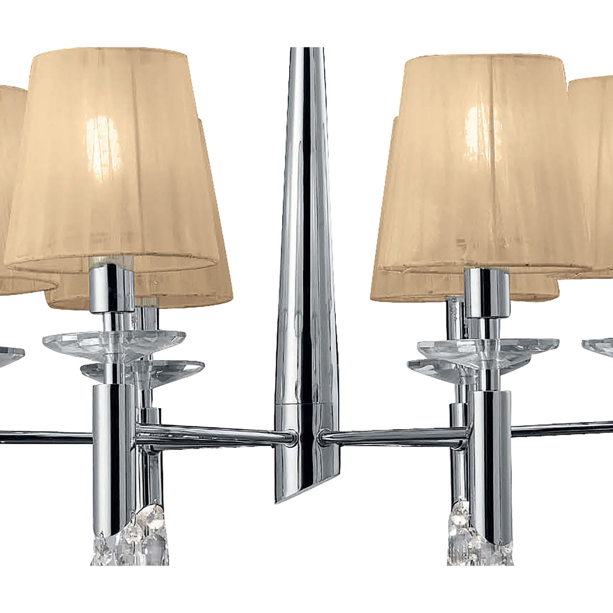 Tiffany Pendant Light: Polished Chrome with Soft Bronze Shades & Clear Crystal Cascade