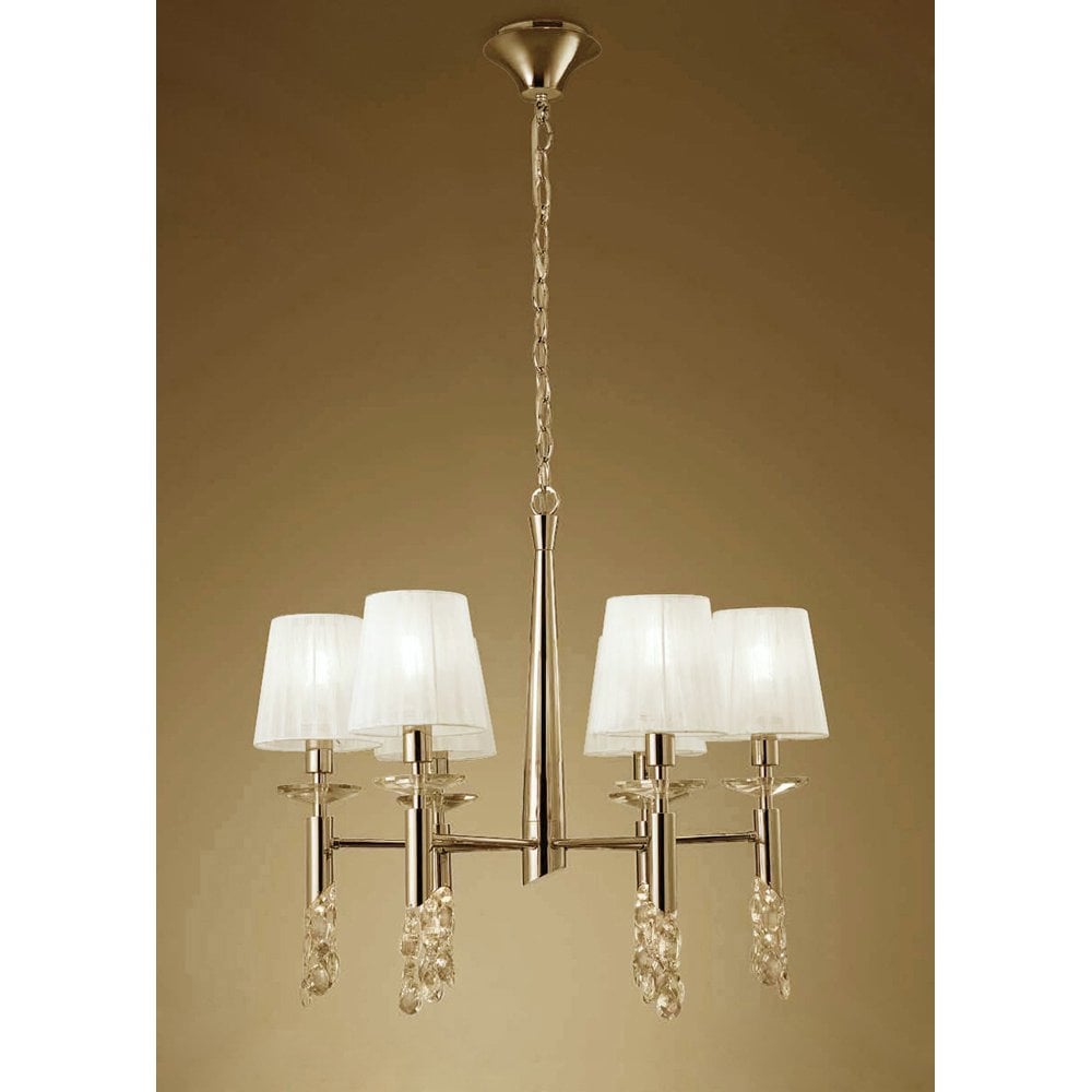 Elegant Tiffany 6+6 Light Pendant with Clear Crystal in French Gold Finish