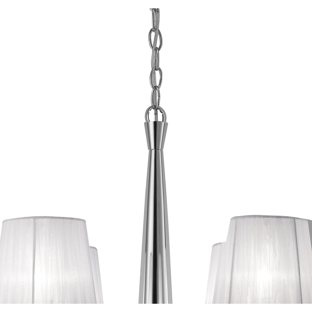 Elegant Tiffany 4+4 Light Pendant in Polished Chrome with White Shades & Clear Crystal Accents