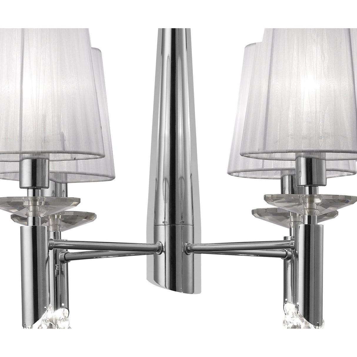 Elegant Tiffany 4+4 Light Pendant in Polished Chrome with White Shades & Clear Crystal Accents