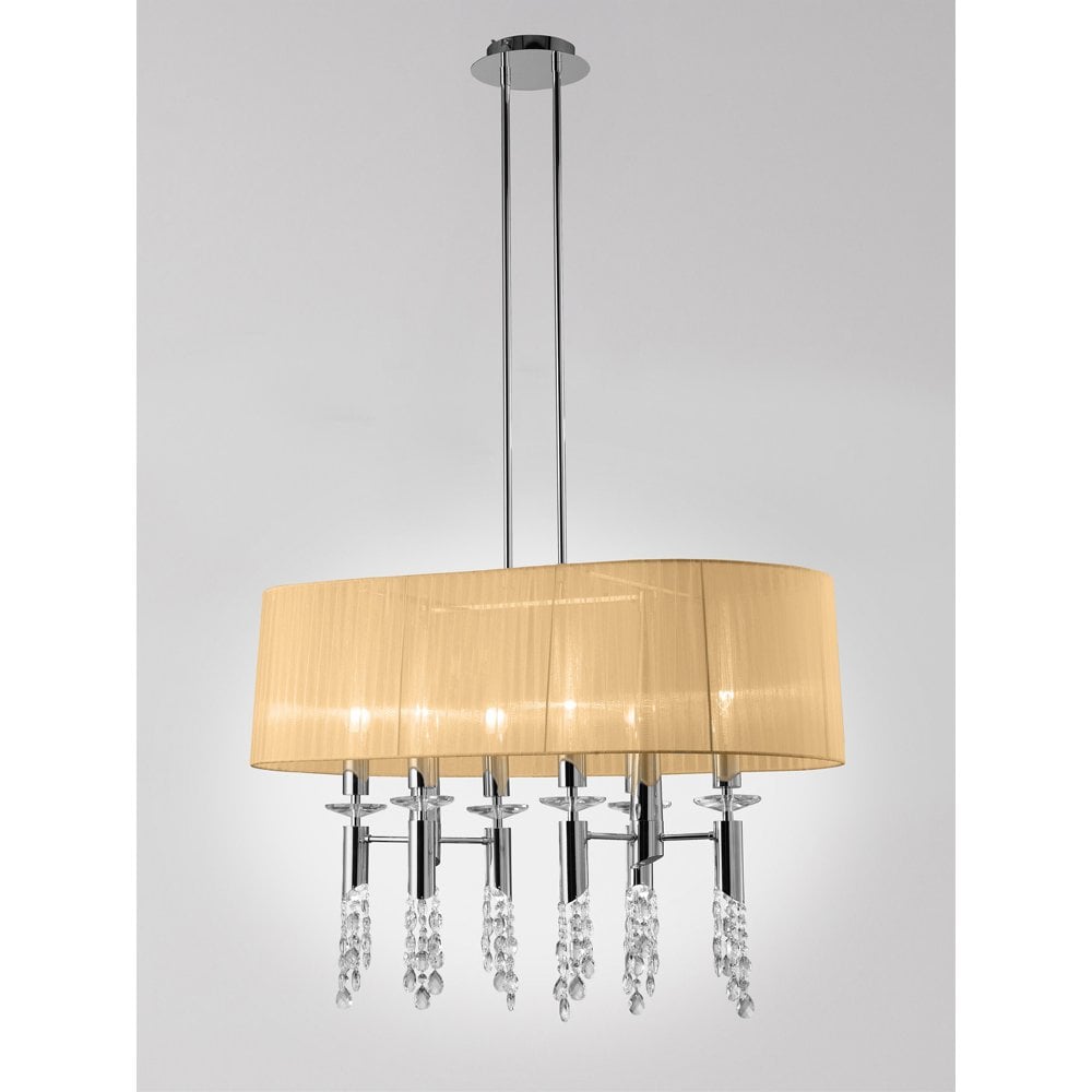 Elegant Tiffany Pendant: 6+6 Light Oval Chandelier in Polished Chrome with Bronze Shade & Crystal Accents