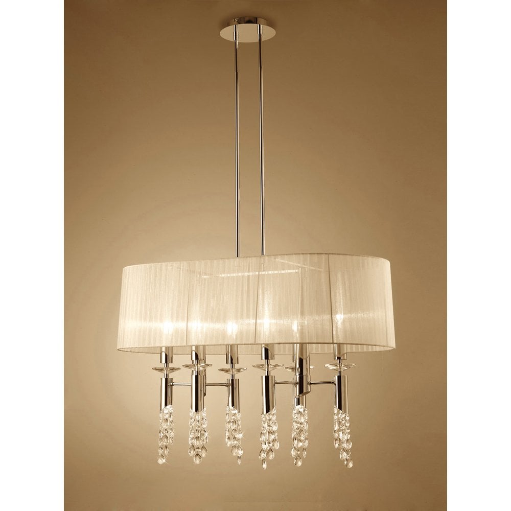 Tiffany Pendant Light: French Gold & Cream with Clear Crystal Elegance