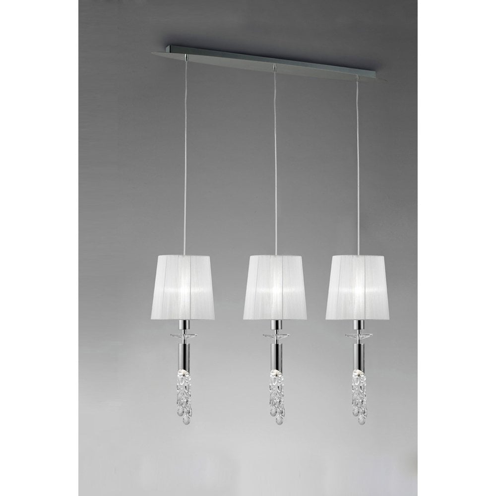 Tiffany Crystal Cascade Pendant Light: Polished Chrome & White Shades with Clear K9 Crystal