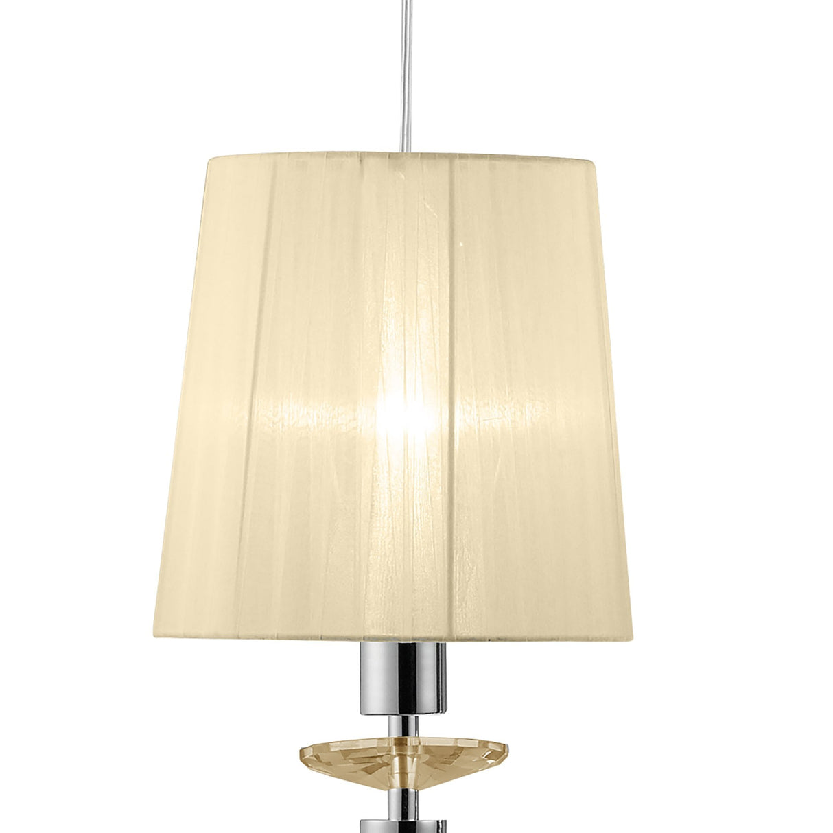 Sophisticated Tiffany Pendant Light with Cream Shades & Sparkling Crystal Cascade in Polished Chrome