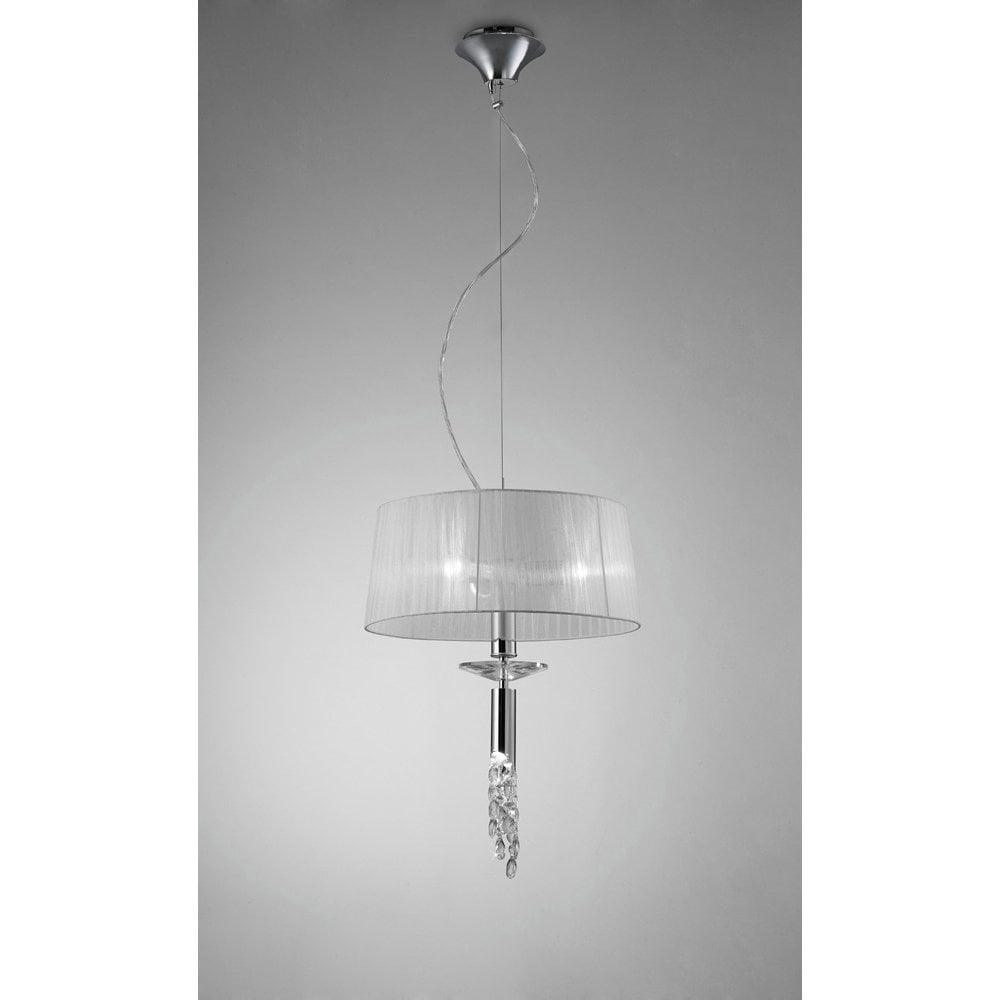 Tiffany 3+1 Light Pendant, Polished Chrome & White Shade with Clear Crystal Elegance