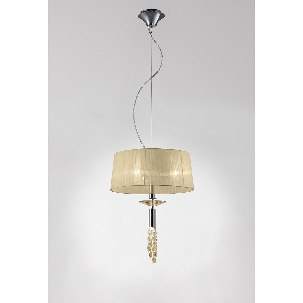 M3858 Tiffany Pendant Light: 3+1 Lights, Polished Chrome with Cream Shade & Clear Crystal Elegance