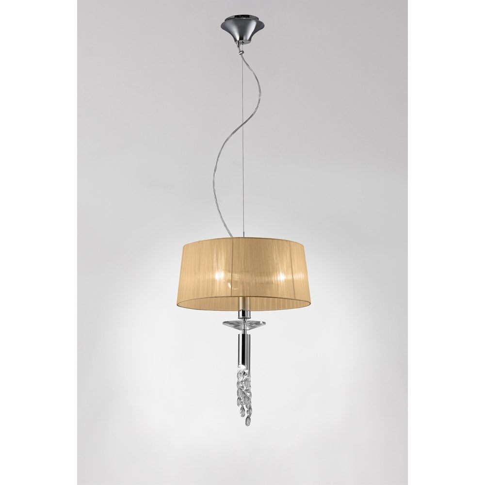 Tiffany 3+1 Light Crystal Chandelier in Polished Chrome with Soft Bronze Shade