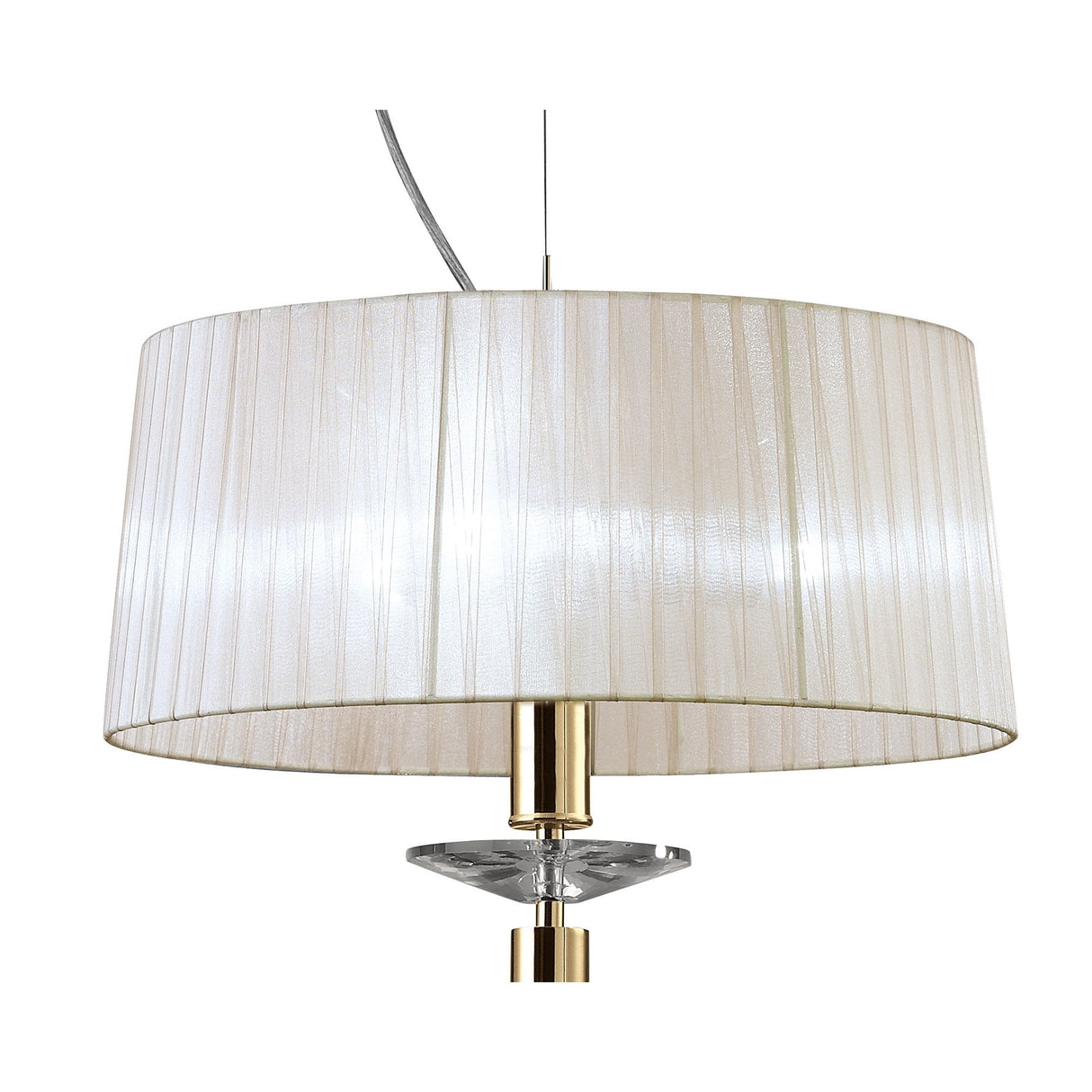 Tiffany Luxe Pendant Light: French Gold with White Shade & Gleaming Clear Crystals